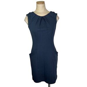 BCBGMaxazria women's dress 6 dark blue sleeveless side pockets pleated neckline